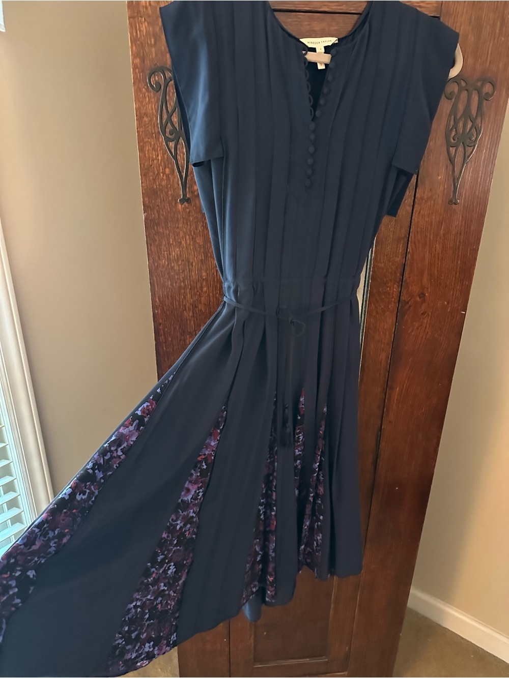 NWOT Rebecca Taylor Silk Navy Pleated Midi Dress Size 4 Wedding Cocktail Work